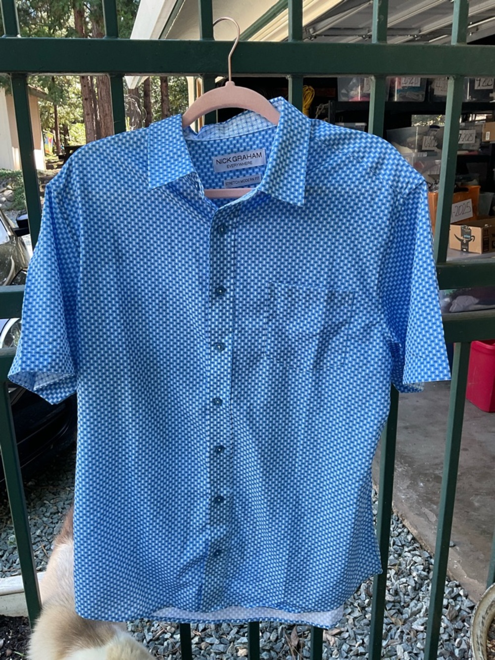 7-2026.  Nick Graham Men’s Light Blue Geometric Short Sleeve Button-Down Shirt
